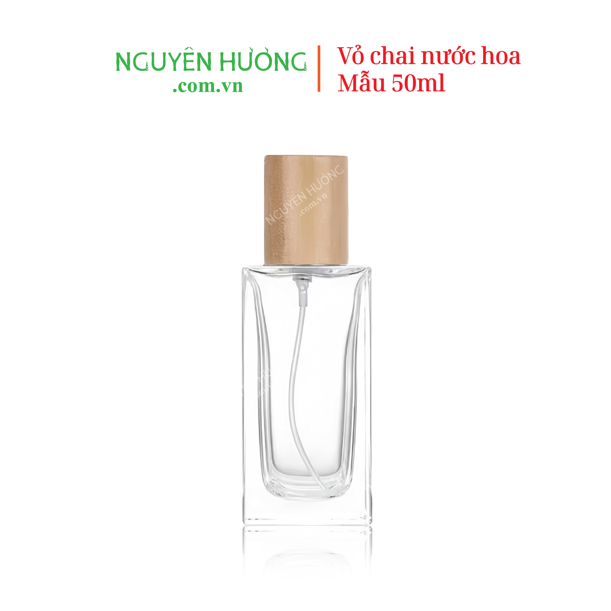 Vỏ chai 50ml thân vuông nắp gỗ